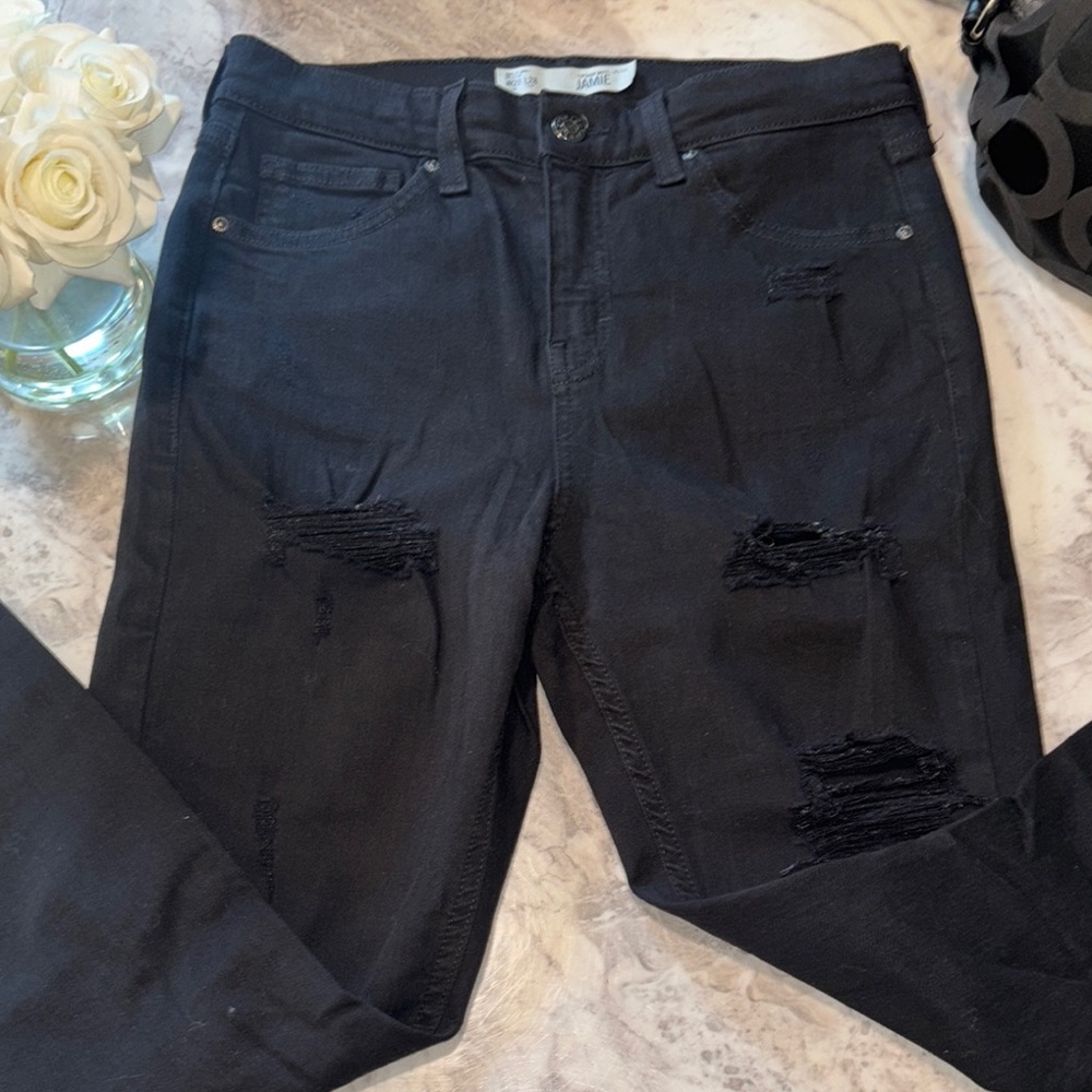 Topshop Black Skinny Distressed Jeans